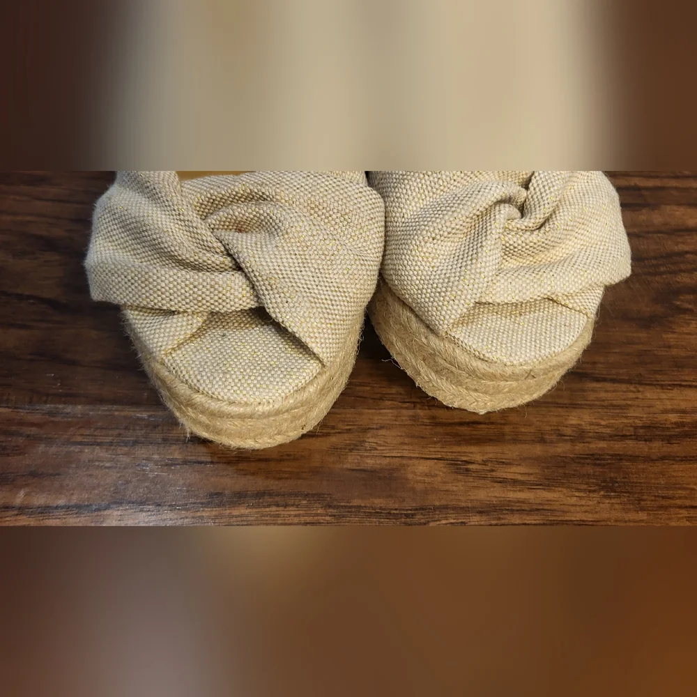 Talbots Natalie Twist Open Toe Canvas Espadrille Strappy Wedge Sandals Size 7